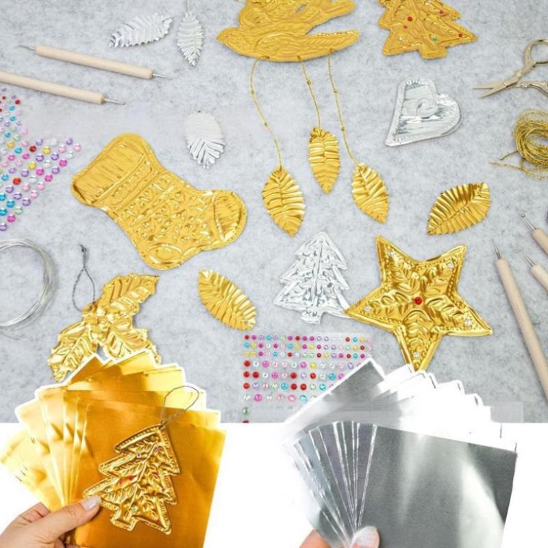 70 mm tjock Guld Folie Konst Relief DIY Jul Guld Silver Dekorativt Hänge Kombination Tenn Folie Papper Hantverk Syverktyg Set