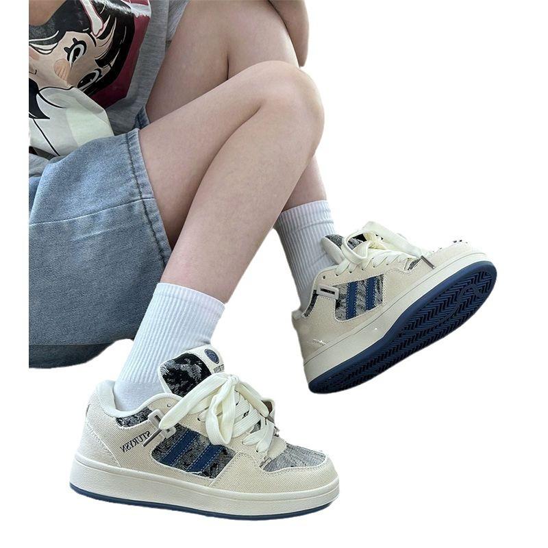 Source Denim Blue Star Bread Shoes Women's Autumn Student Versatile Shoes Niche Platform Sports Board Shoes Women