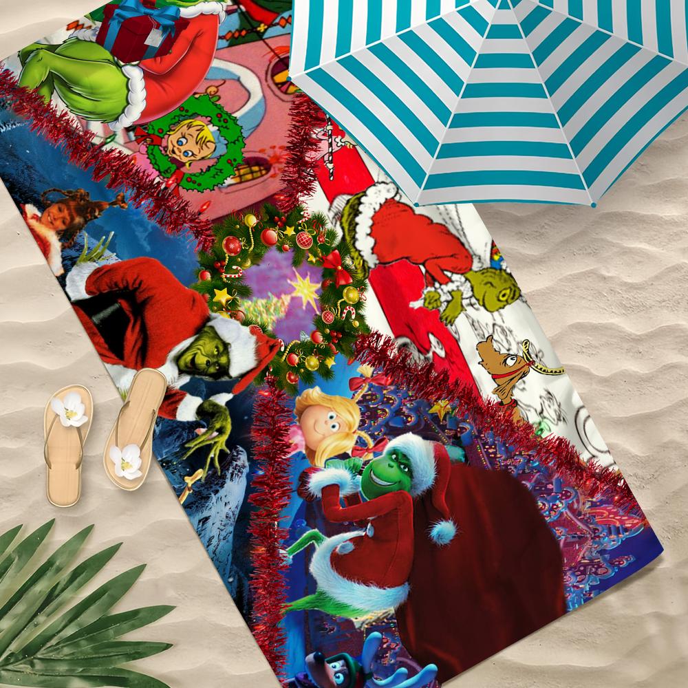 Cartoon How the G-Grinchs S-Stole Towel Soft Pool Gift For Travel Gym Shower Camping Quick Dry Sports Large Beach Towel