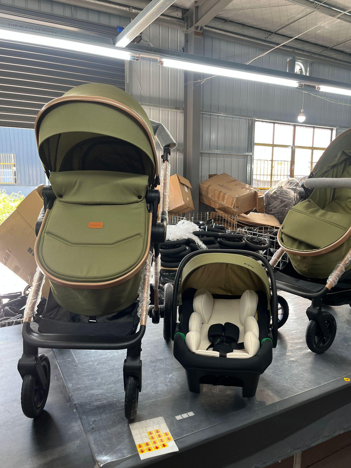 

Детская коляска High-View 3 в 1: Складная, откидывающаяся, двухсторонняя конструкция из алюминиевого сплава с безопасным автокреслом зелёный