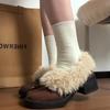 Fur Lining Women Mary Jane Shoes Elegant Square Toe Slip On Footwear 2026 Spring Autumn Keep Warm Ladies Thick Heel Single Shoes