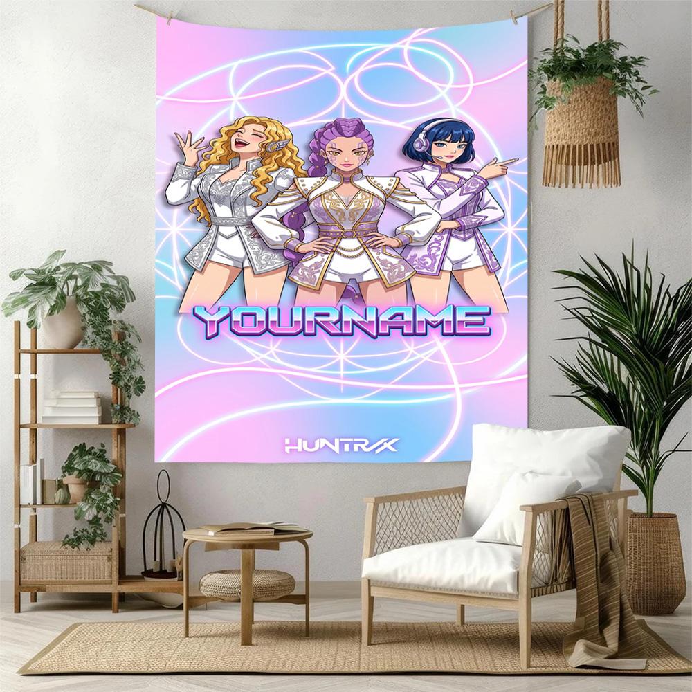 Demon Hunter Girls Custom Your Name Wall Decor Tapestry Art For Pet Memorial Birthdaywedding Party Backdrop Family Gift