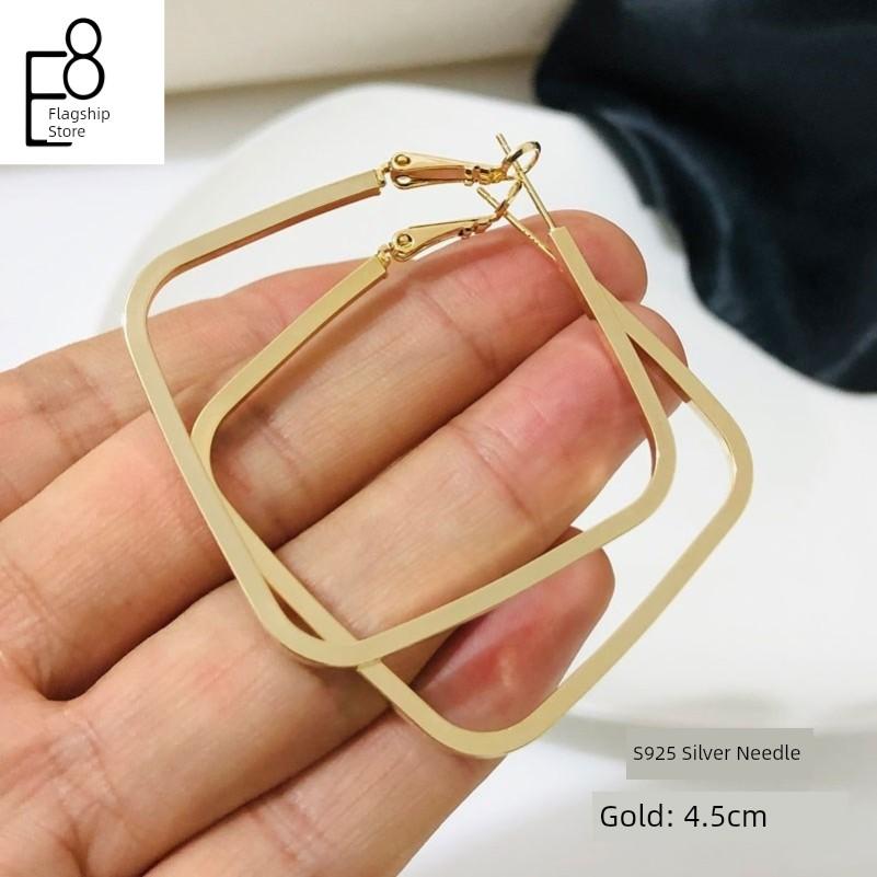S925 Sterling Silver Simple 2026 New Style Square Hoop Earrings Exaggerated Large Earrings European and American Style Ear Studs