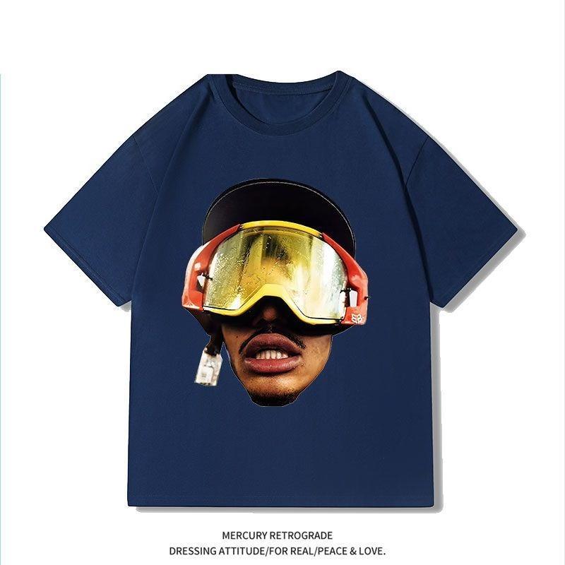 NBA Warriors Poole Big Avatar Print Short-sleeved T-shirt Men's American Retro Summer Pure Cotton Loose