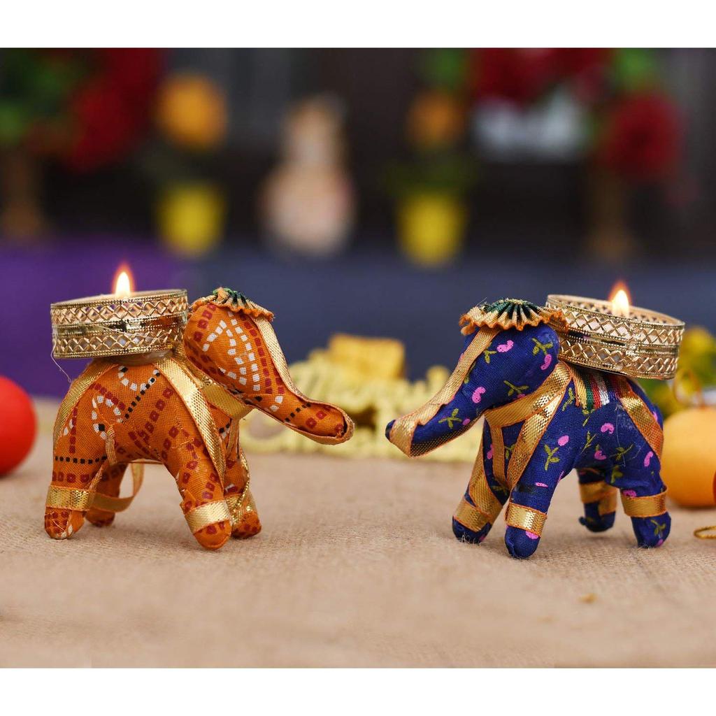 Cotton Elephant Design Tealight Candle Holder, Pack of 2