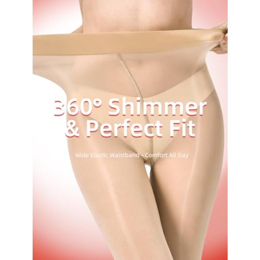 Shiny Pantyhose For Women 40D Sheer Shimmer Tights High Waist Silk Oil Glossy Shimmery Stockings