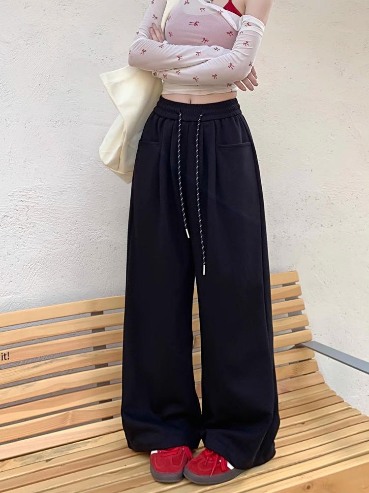 Women's Wide Leg High Waist Drapey Trousers - Spring/Autumn 2025, Loose Slimming Floor-Length Casual Pants.