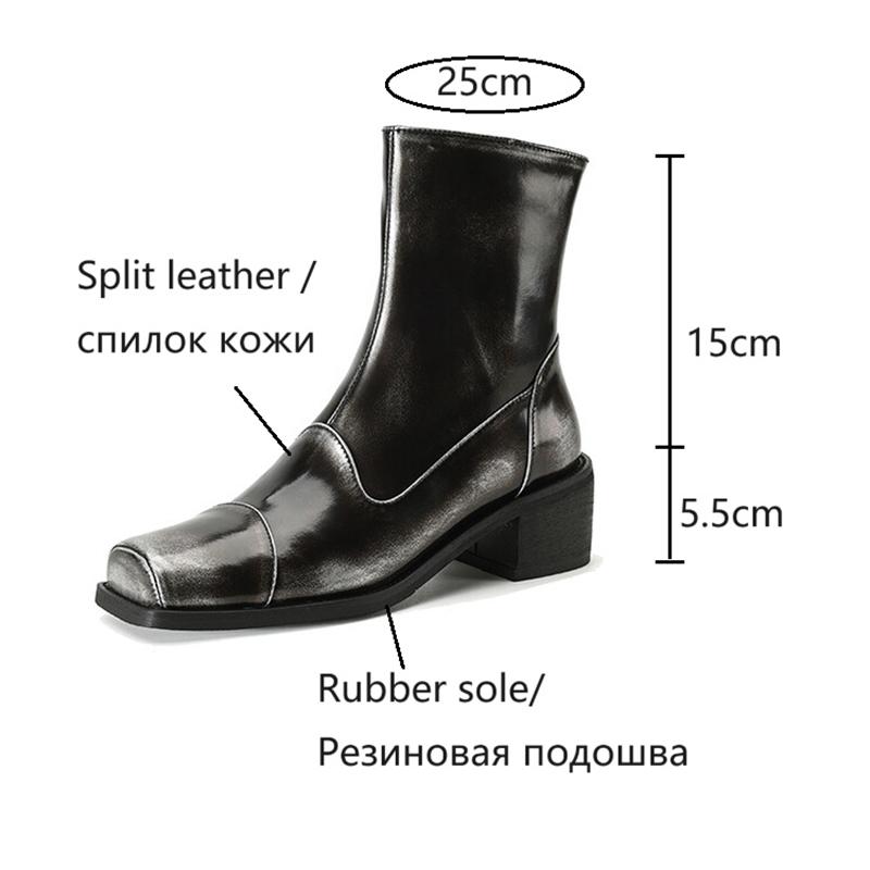 Fashion NEW Autumn/Winter Women Boots Square Toe Chunky Heel Boots Split Leather Shoes for Women Short Modern Boots Vintage Boots Women