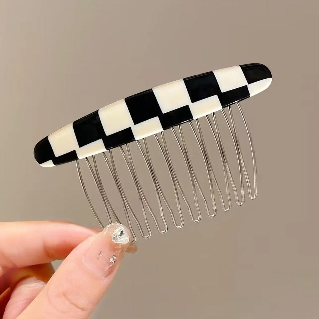 Exquisite Acetate Print Checkered Hair Comb Hairpin Vintage Side Hair Clip Hairgrip Fashion Hair Accessories For Women Headdress