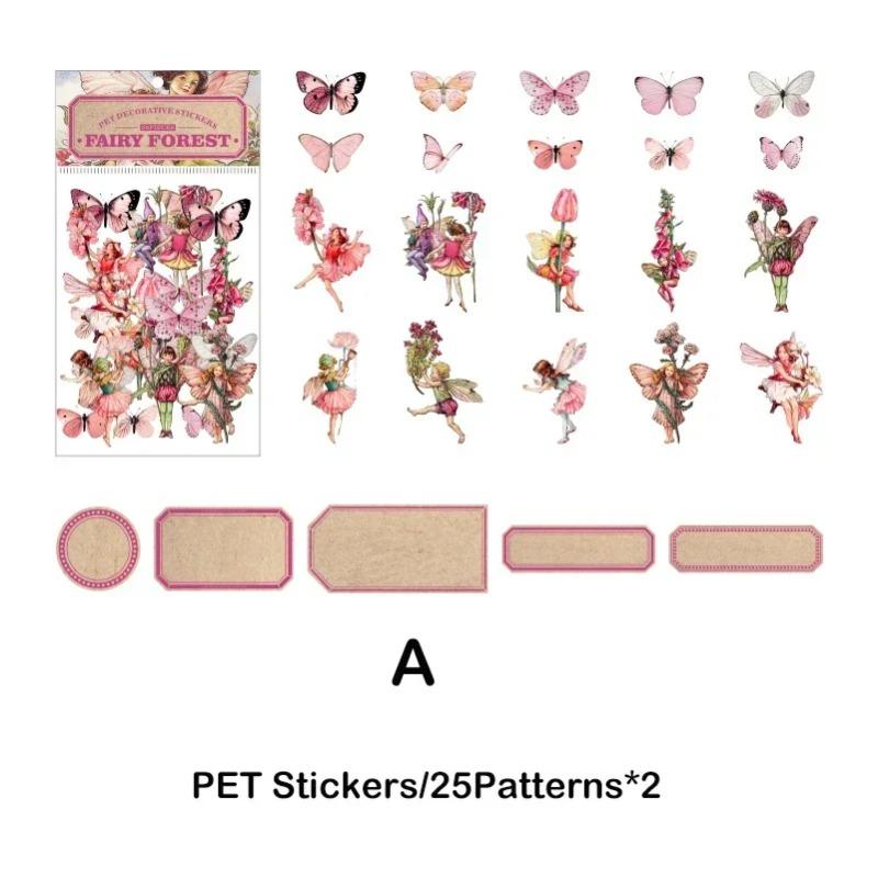 50pcs/pack Butterfly Fairy PET Stickers DIY Scrapbooking Planner Collage Stationery Aesthetics Decor Flower Stickers