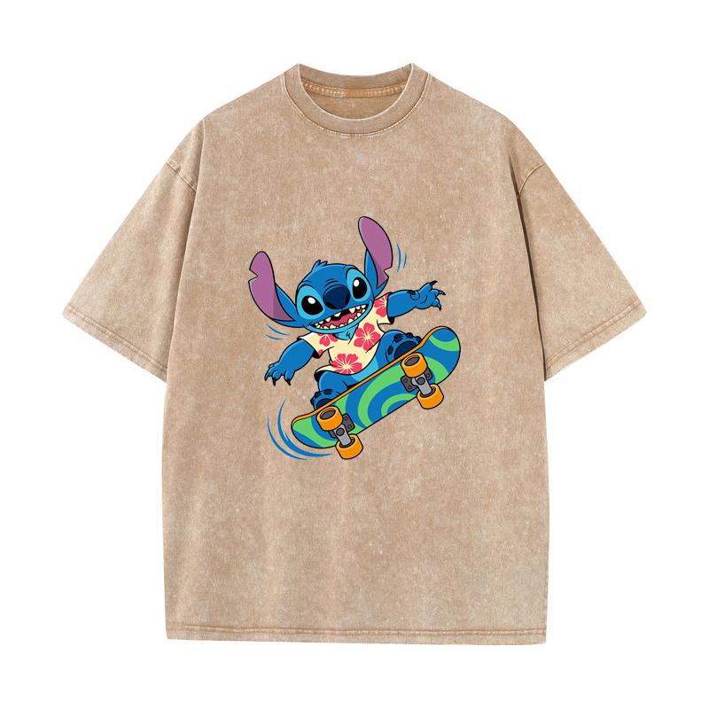 SX-18 MINISO 2026 Summer Vintage Wash  Printed Pure Cotton Shoulder Style Men's and Women's Round Neck Short Sleeved Couple T-shirt
