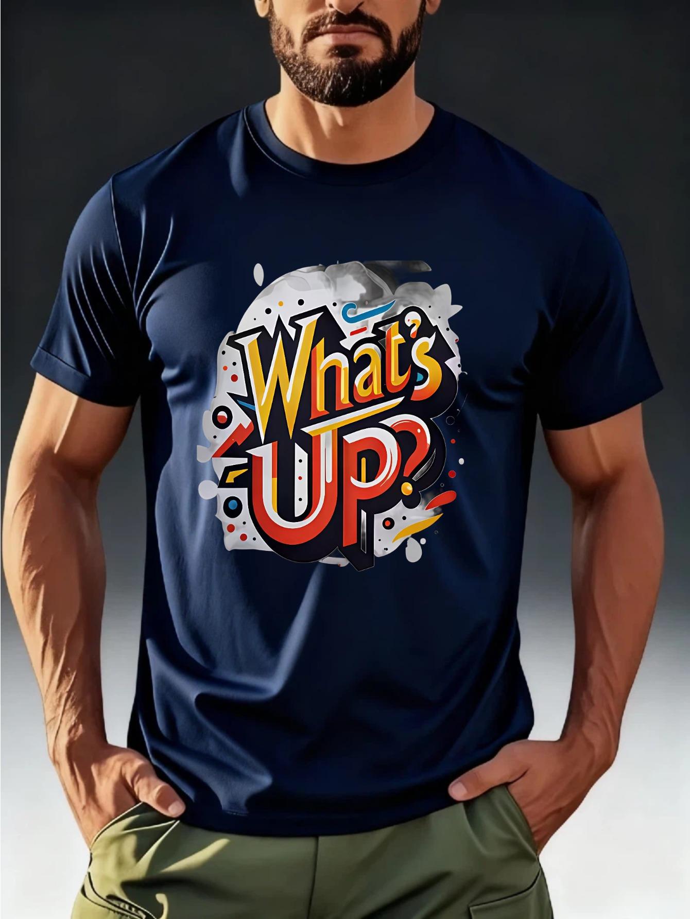 

Men s What s Up Graffiti Print T-Shirt - Casual Short Sleeve Summer Tee with Text XXXXL