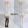 1pairs White Lace Lace Tied Ribbon Velvet Over Knee Socks Lolita Cute Sweet Calf Socks Women's Mid-Leg Kawai Thigh High Socks