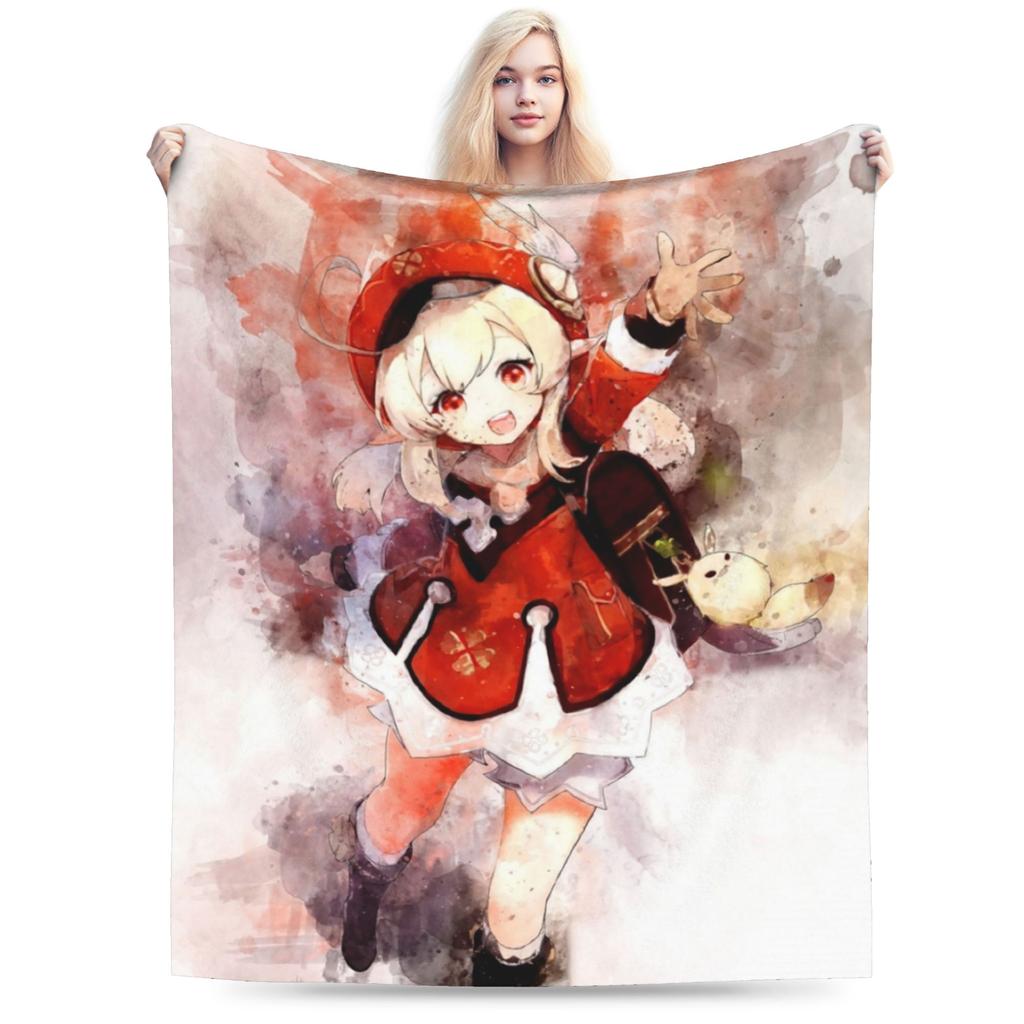Genshin Impact Venti Blankets Velvet Summer Air Conditioning Barbatos Anime Multi-function Warm Throw Blanket for Bed Car Quilt