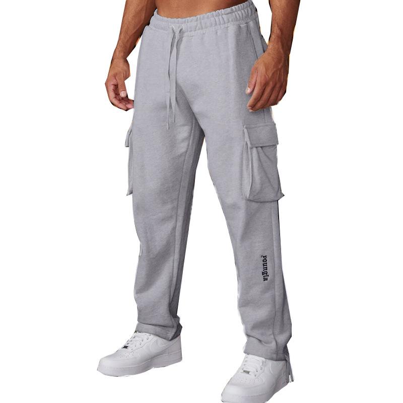 Men's New Multi-pocket Overalls European and American Men's Sweatpants Casual Drawstring Straight Trousers