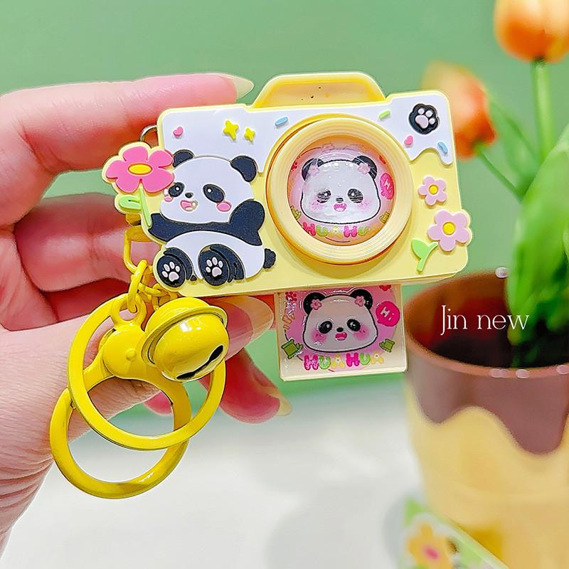 Panda Camera Keychain Plush Material Cute Keyring For School Bag Decor