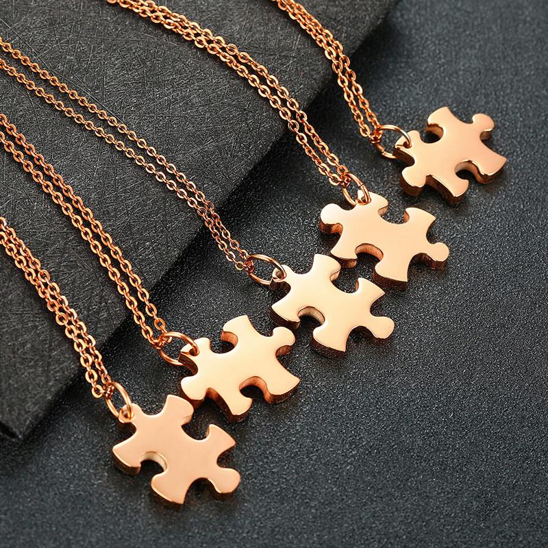 Ensemble de colliers pendentifs Puzzle Couple BFF Minimaliste 2/3/4/5 Pièces pour Femmes Noms Personnalisés Acier Inoxydable Cadeaux Personnalisés Bijoux