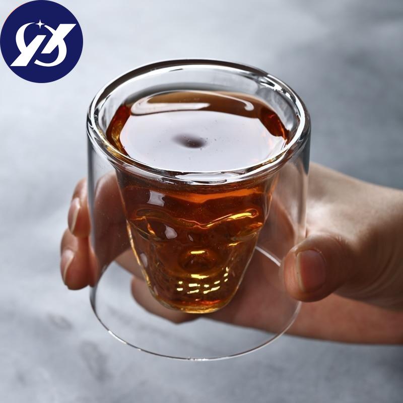 Tazza da Caffè Tazza in Vetro a Doppia Parete con Testa di Teschio di Cristallo W skey Vino Vodka Bar Club Bicchiere da Birra Vino