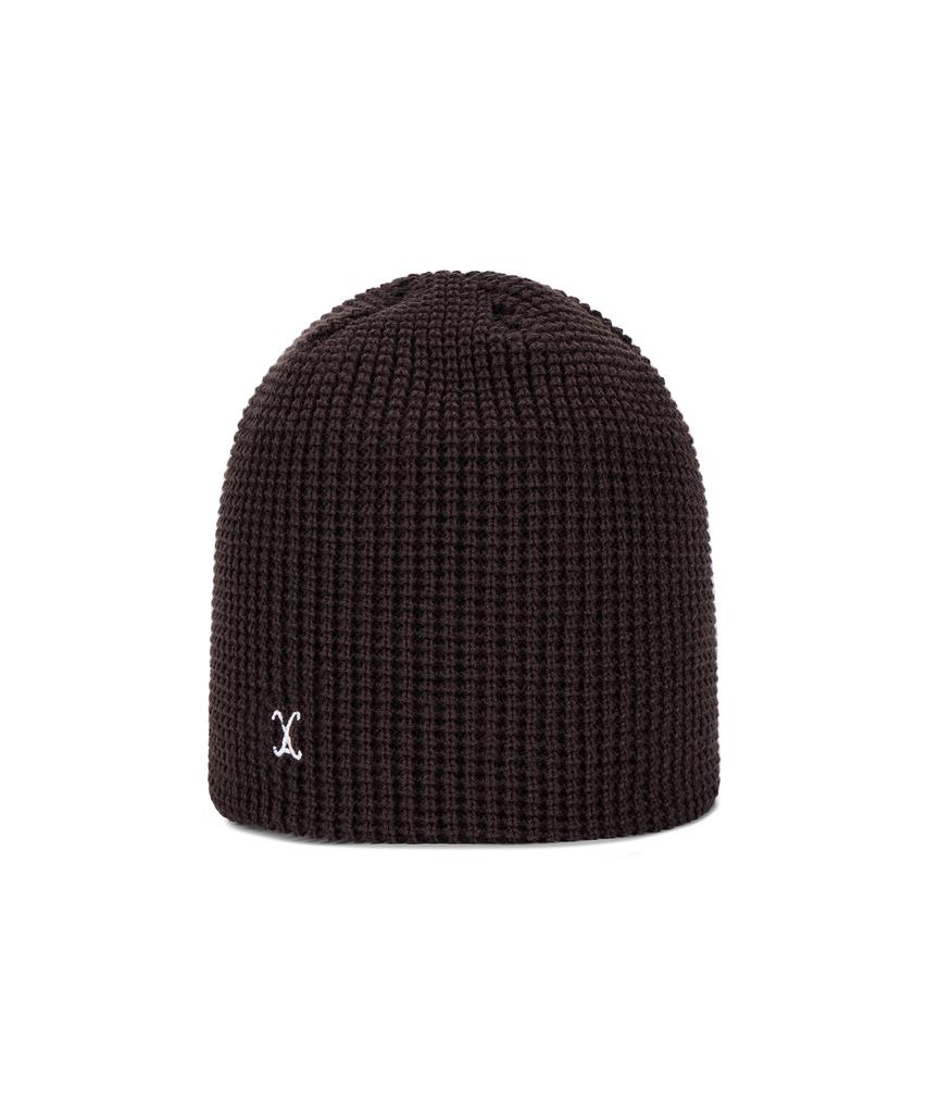 Bajal Va Curved Logo Waffle Beanie Dark Brown