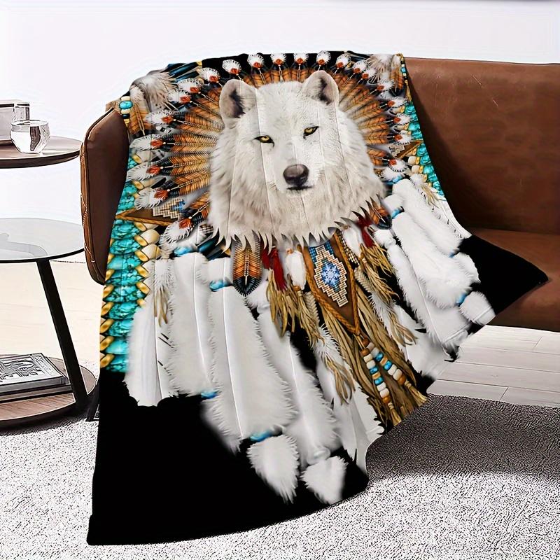 1pc Wolf Print Throw Blanket, Soft & Warm Blanket For Living Room & Bedroom, Home Decor50x60