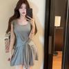 Casual style short-sleeved hip skirt niche design sense straps fake two-piece dress female sexy temperament royal sister short skirt