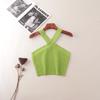 American Fashion Brand Cross Hanging Neck Cami Summer Rib Solid Sexy Short Knitted Top Women