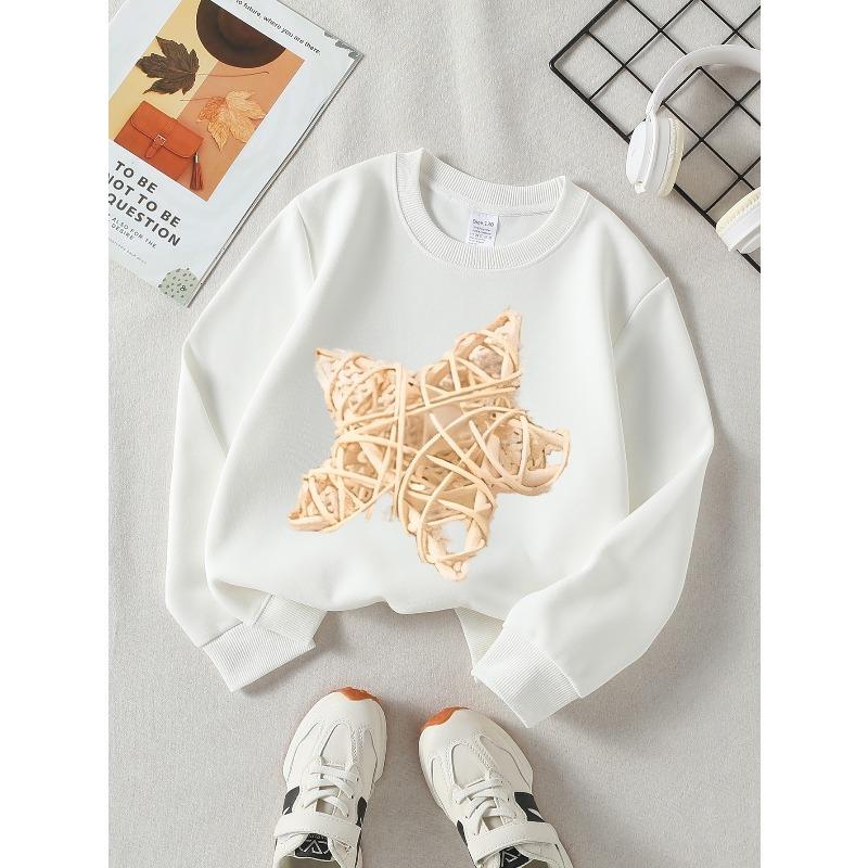 Star Shaped Decorative Ornament Unisex Crew Neck Fashion Sweatshirt, Autumn and Winter Western Style Top, Children's Long Sleeved T-shirt