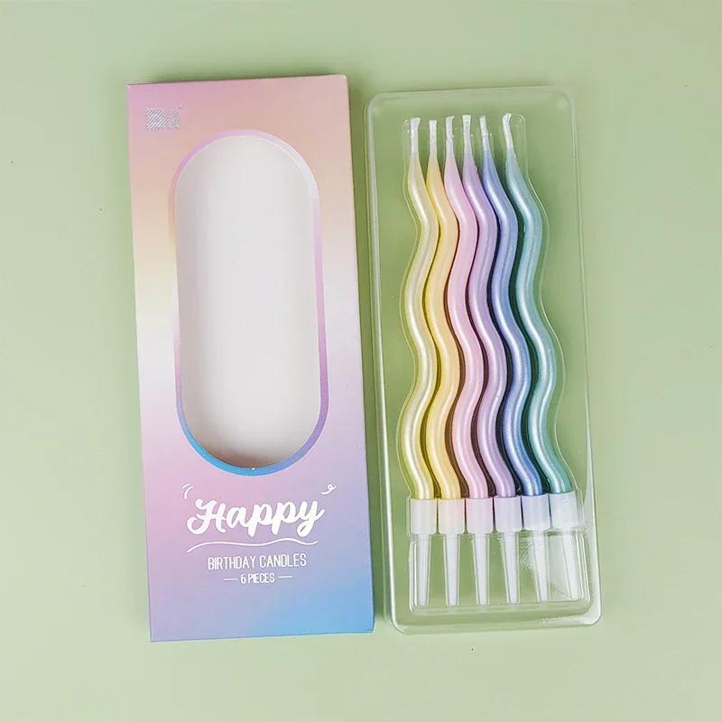 6pcsHappy Birthday Curved Candle Birthday Decoration Curved Thread Creative Long Cake Decoration Valentine's Day Romantic Candle
