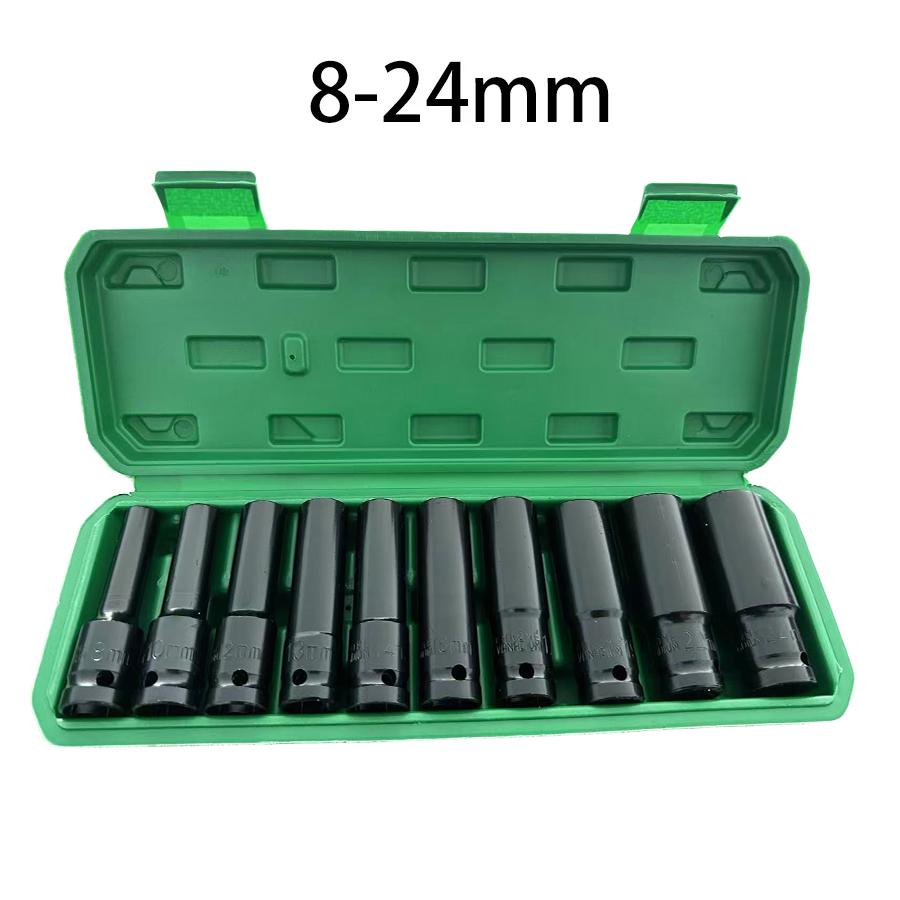 1/2 Inch Drive 10PC Metric Impact Socket Set 8-24mm Carbon Steel with Storage Case