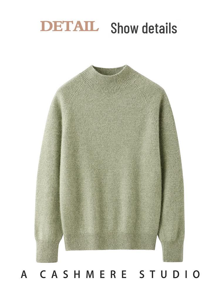 Women's Cashmere Floral Raglan Sweater, Double-Ply, Half-High Collar, Luxurious Knit