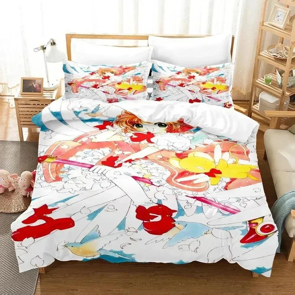 3D Print Anime Cardcaptor Sakura Bedding Set Printed Bed Set With Pillowcase Duvet Cover Soft Queen King Size Bedclothes Home