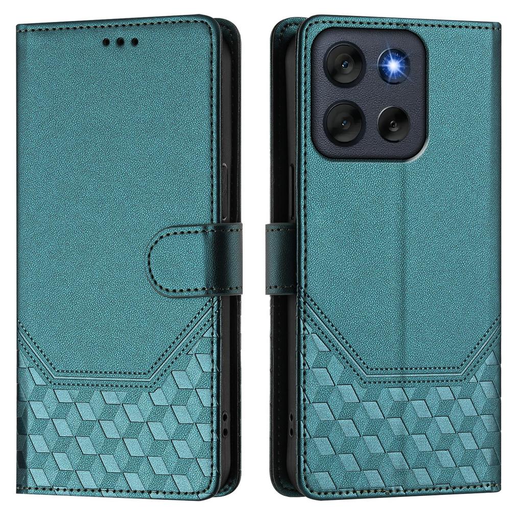 For Motorola Moto G56 5G Case Imprinted Honeycomb RFID Blocking Leather Phone Cover with Strap
