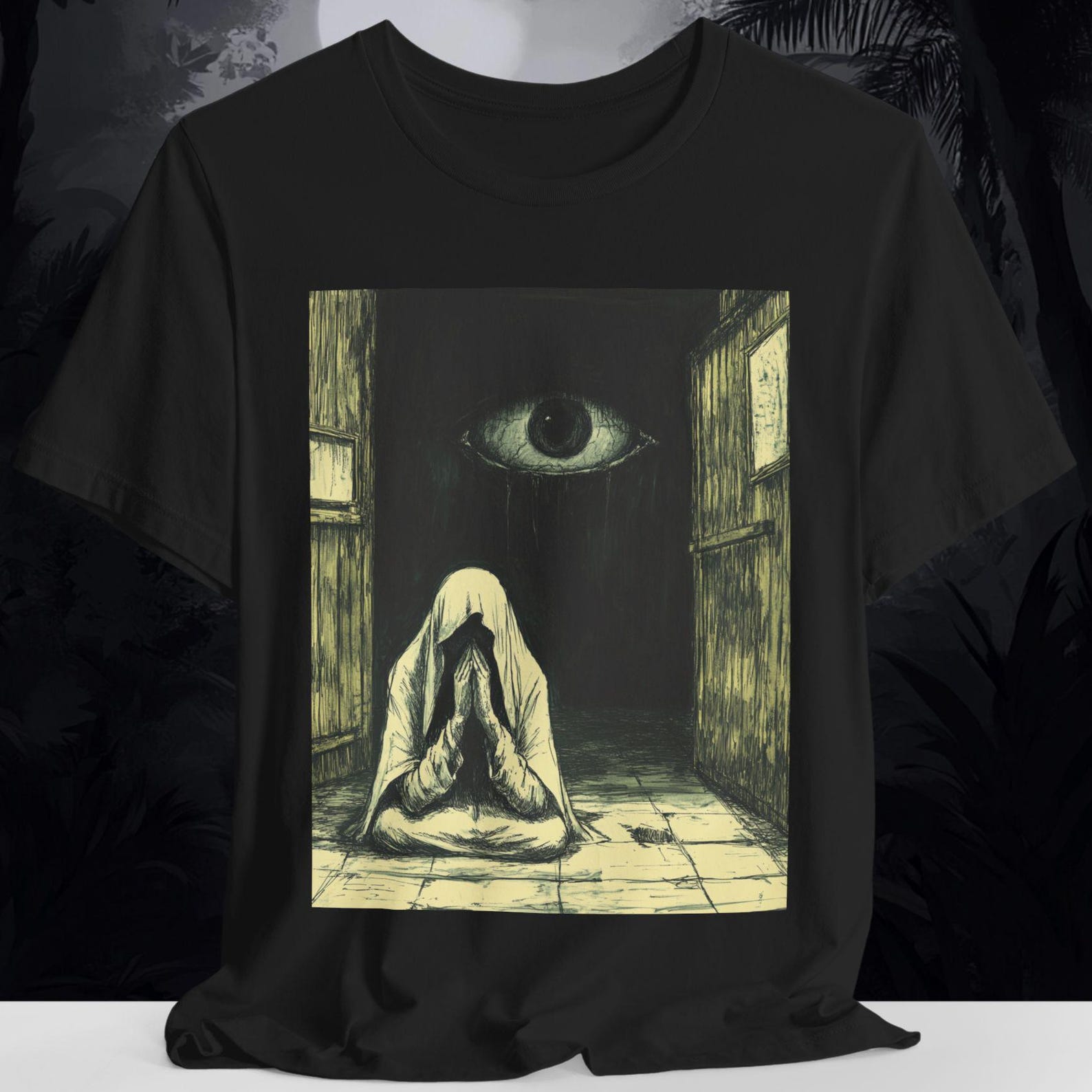Haunted Eye Gothic Shirt | Surreal Prayer Horror Tee | Dread Ritual Dark Art T-Shirt | Creepy Cult Graphic | Bella Canvas XS to 5XL 2XL