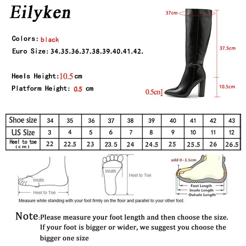 Fashion Eilyken Black Serpentine Fashion Women Knee High Boots Sexy Pointed Toe Square Heels Ladies Long Boot Zipper Female Shoes