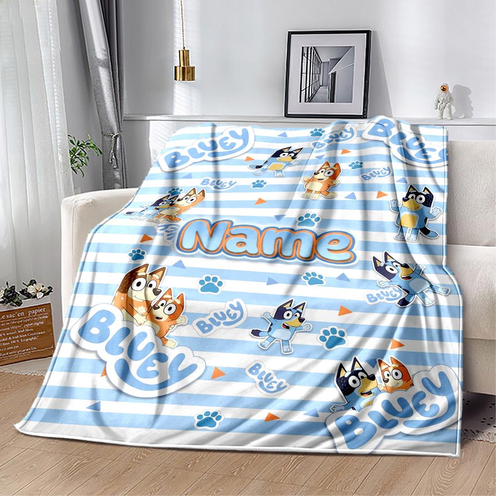 Bluey Adventure Customize Your Name Blanket Multi-purpose Customizable Blanket Warmthful Decor Versatile for Office Chair Picnics Seaside Nap