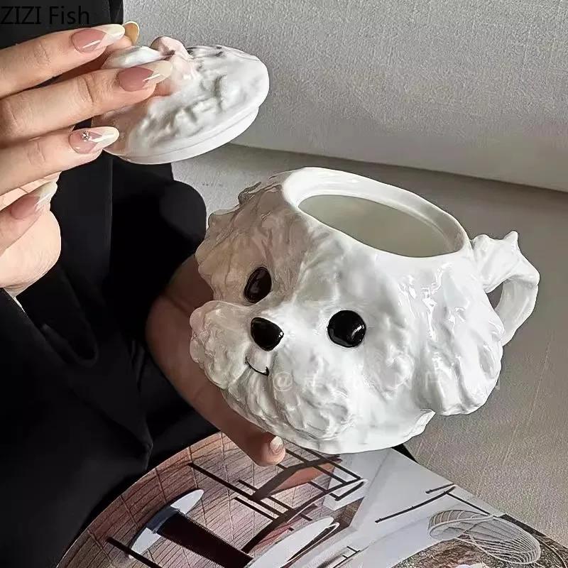 Niedliche Teddy-Hund-förmige Tasse Keramiktasse mit Untertasse Esstisch Kaffeetasse Milchtee-Becher Nachmittagstee-Teetasse Fruchtsaftbehälter