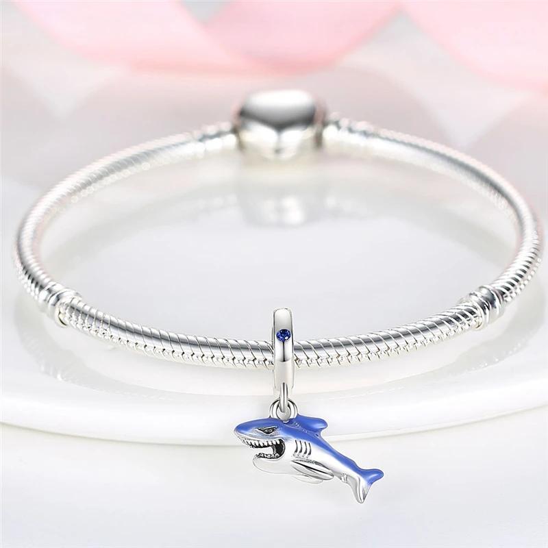 Echter Charm Kupfer Blauer Ozean Hai Tierperle Passt auf Charm Plata Armband Für Frauen Damen Schmuck Basteln DoItYourself
