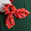 Christmas Hair Scrunchies for Women Girls, Elastic Ponytail Holders with Ribbon Bow, Decorative Wrist Soft Fabric Ties Holiday Party Accessories