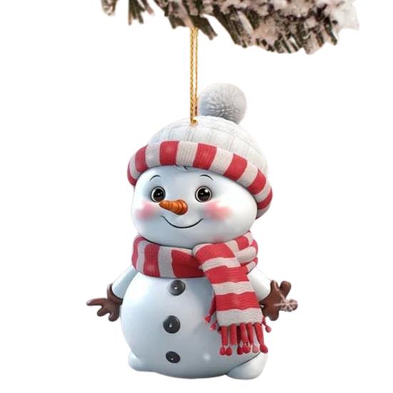 5Pcs Cute Cartoon Snowman Ornaments Acrylic Hanging Decor for Christmas Tree Car Rearview Mirror Holiday Home Display Decorations