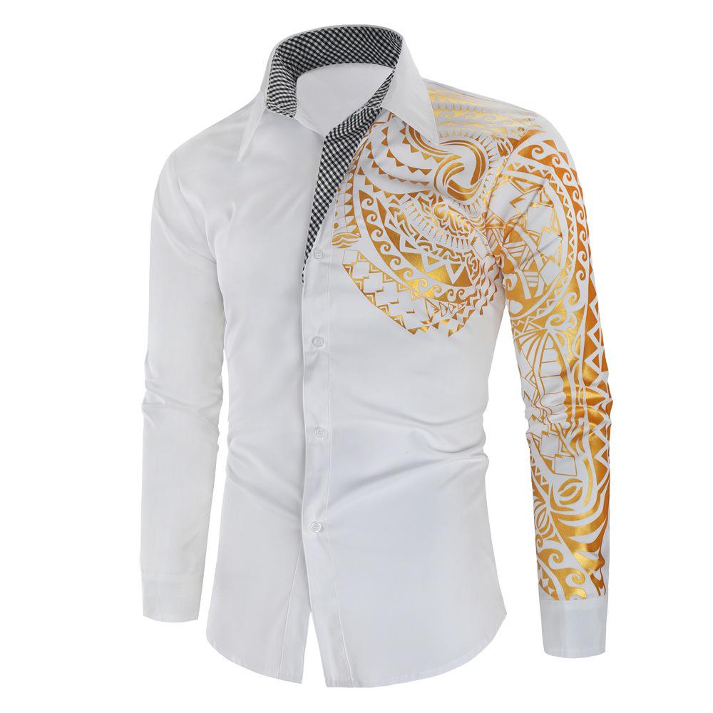 

Stylish Men s Long-Sleeve Shirt with Creative Totem Print - C38 L белый