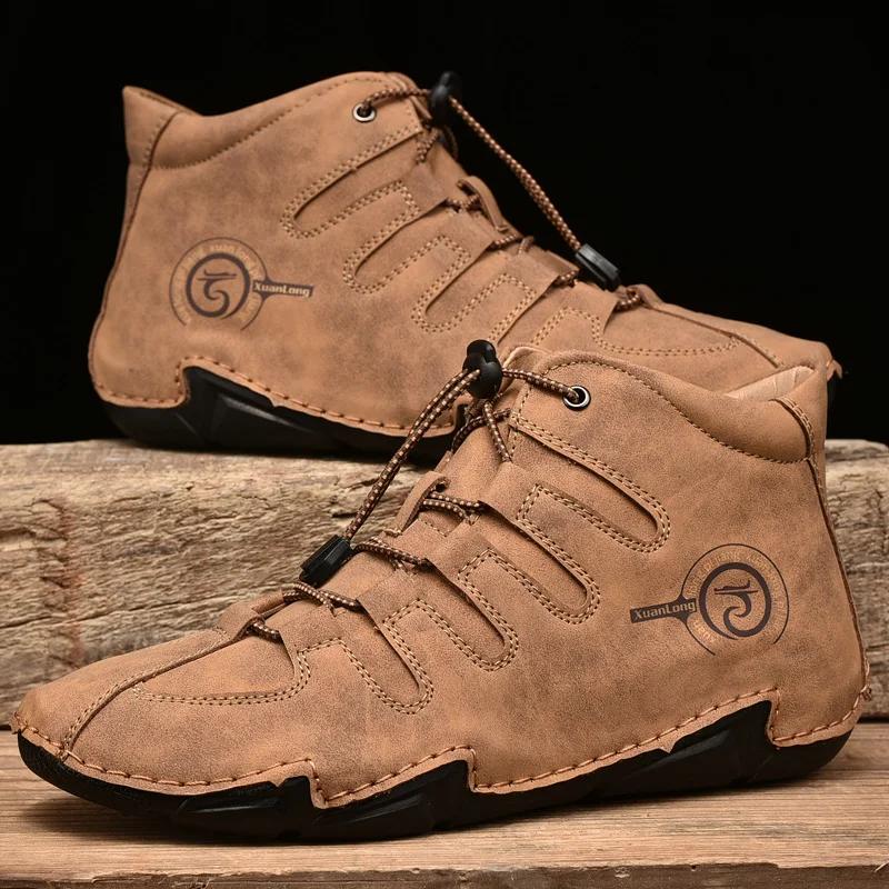 Classic Lace Up Boots Suede Leather Men Ankle Boots Soft Bottom Comfort Walking Sneakers Casual Shoes Outdoor Cowboy Boots