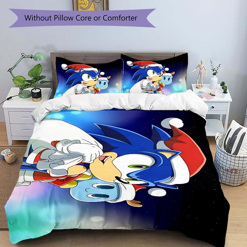 Sonic Christmas Adventure Printed 3pcs Bedding Set Soft Microfiber 1 Duvet Cover And 2 Pillowcases Home Bedroom Decor Xmas Gift K1422