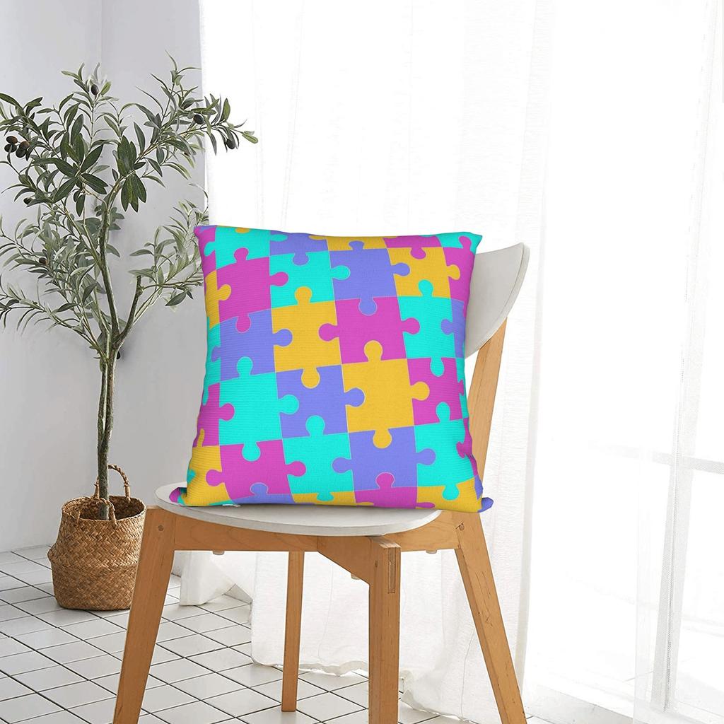 Autism Awareness Pastel Purple Yellow Teal Pink Puzzle Pillowcases Fashion Pillow Case For Sofa Home Decor Custom Pillow Cover