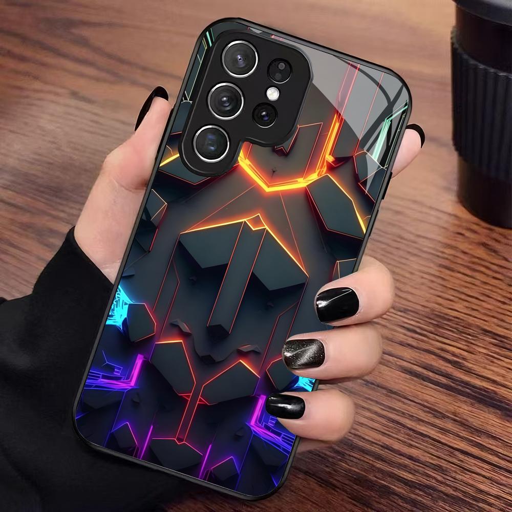 E-sports mecha pattern glass phone case suitable for Samsung Galaxy S26 S25 S24 S23 S22 S20 FE/Ultra/Plus anti fall back cover