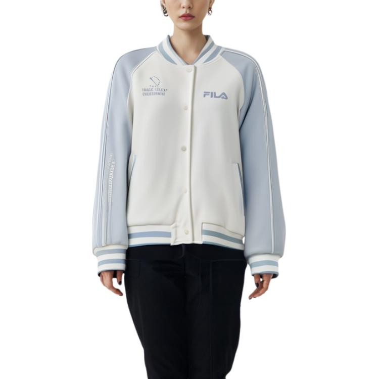 FILA Color Block Knit Long Sleeve Baseball Jacket Women jackets Sunlight-Blue F11W249501F-LB