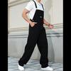 Men's Trendy Wide-Leg Black Denim Overalls - Loose Straight-Leg Jumpsuit Workwear