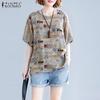 ZANZEA Ethnic Women Summer O Neck Half Sleeve Floral Print Blouse Casual Loose T-Shirt Tops