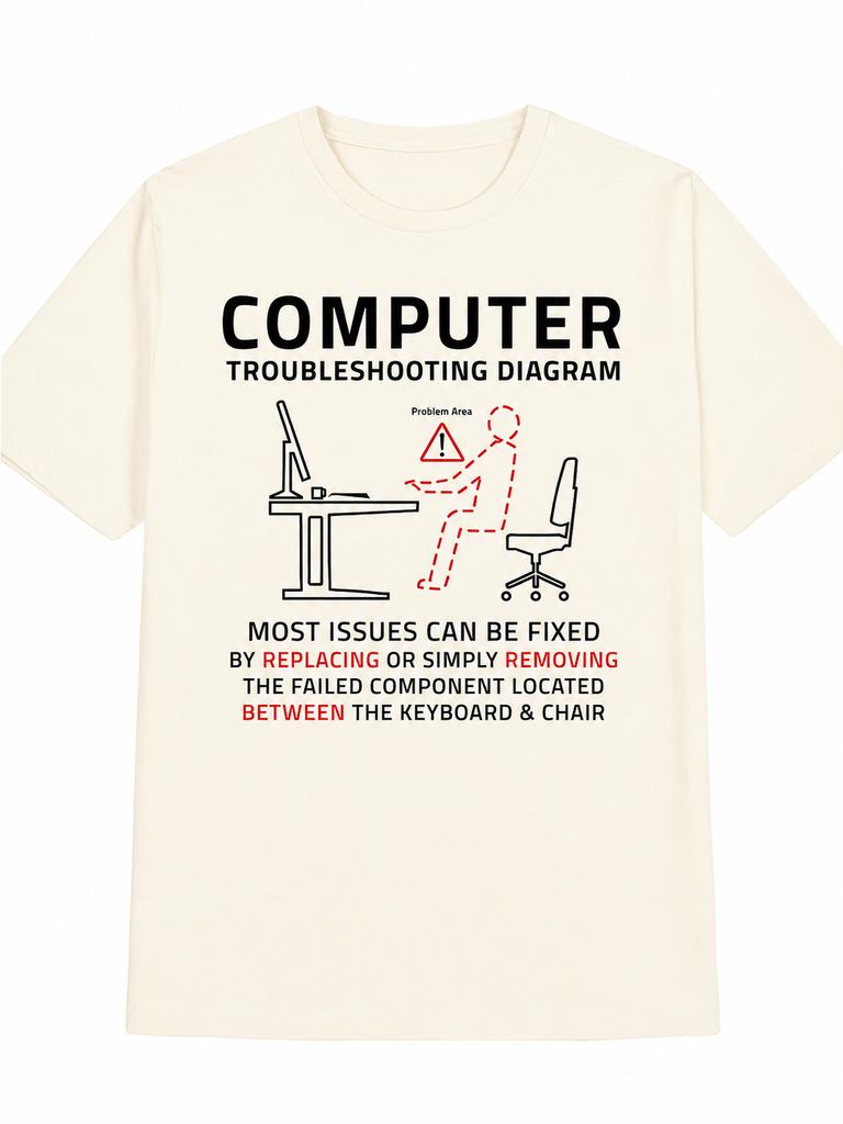 Funny Computer Troubleshooting Diagram IT Tech Joke Print Tshirt Unisex and Unisex Cotton Programmer Nerd Graphic Short Sleeve Tees