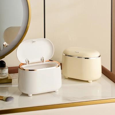 Light Luxury Style Press Desktop Small Trash Can Kitchen Bathroom Trash Bin Double Layers Design Garbage Bucket