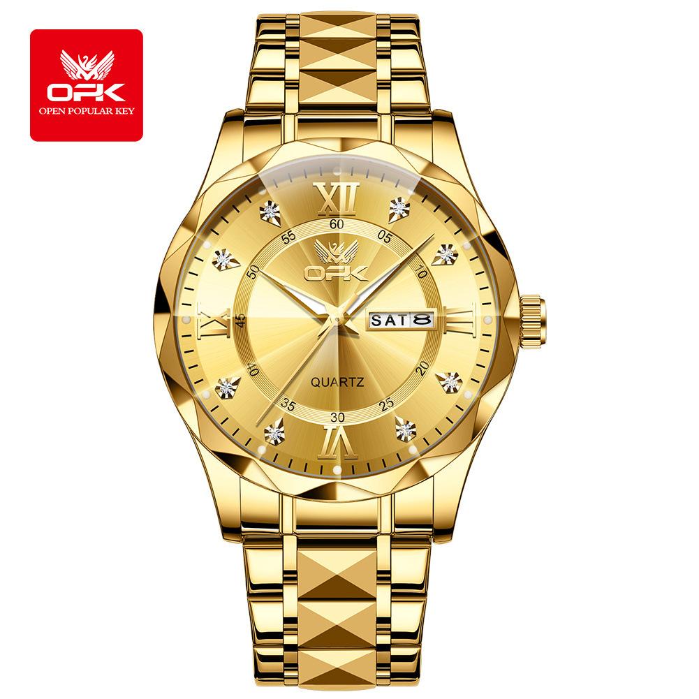 OPK Brand Original Men's Watches Waterproof Week Calendar Quartz Watch for Men Fashion Luminous Diamond Scale Watch